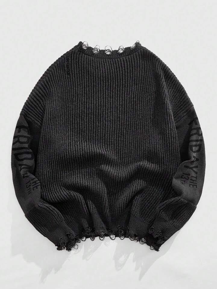 Friday the 13th X ROMWE Men's Crew Neck Horror Movie Pattern Knit Sweater, Dark & Cool, Fall Winter 2 Friday the 13th X ROMWE Men's Crew Neck Horror Movie Pattern Knit Sweater, Dark & Cool, Fall Winter