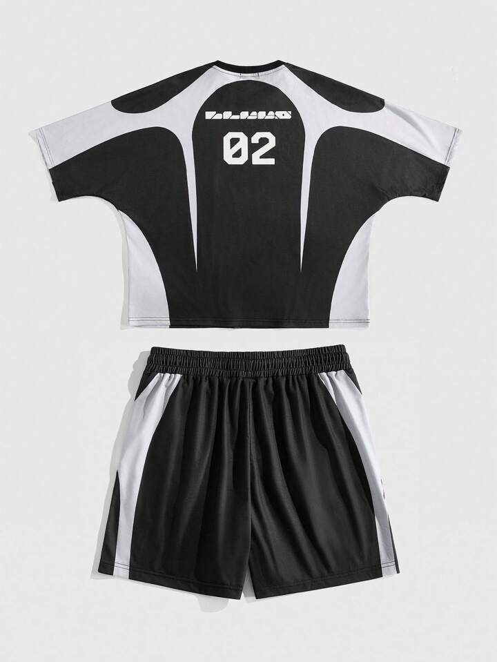 Prep Men's Summer Casual Colorblock T-Shirt And Shorts Set
