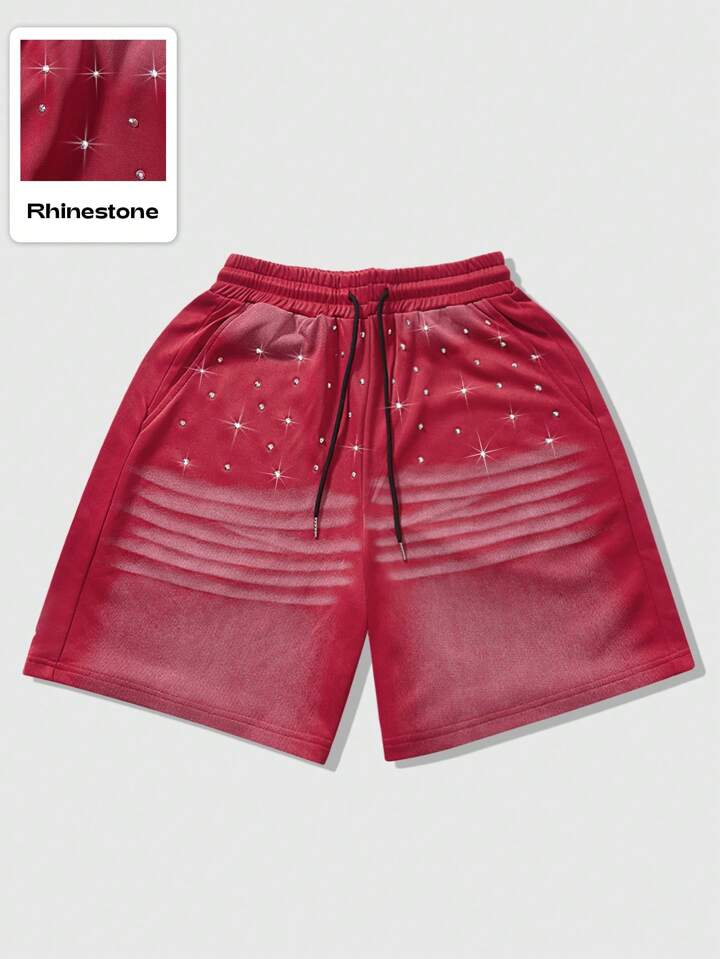 Men's Street Life Rhinestone Embellished Graphic Print Style Shorts
