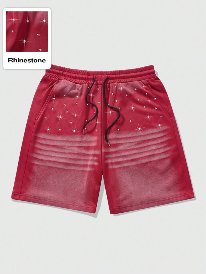 Men's Street Life Rhinestone Embellished Graphic Print Style Shorts