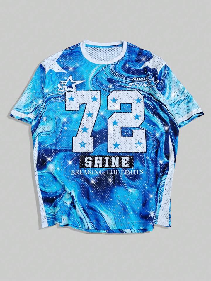Prep Men's Casual Summer Tie-Dye Rhinestone Accented Mesh T-Shirt Jersey