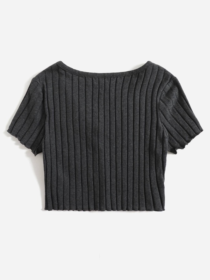 Button Up Rib-knit Crop Top