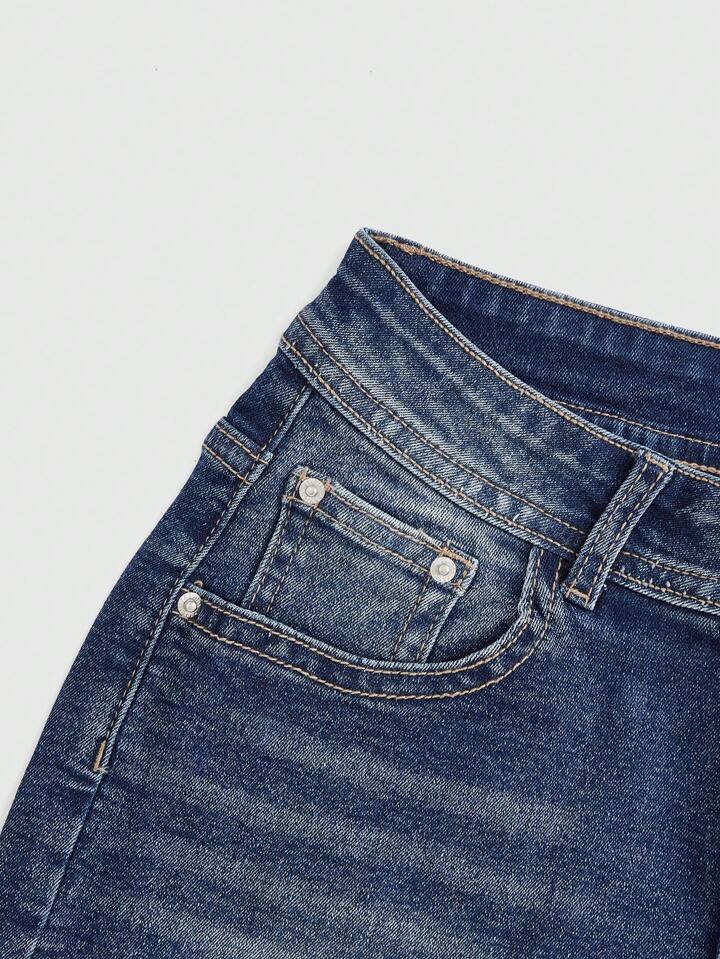 Grunge Punk Women's Gyaru Casual Denim Shorts With Cross Patterned Patch Pockets, School 3 Grunge Punk Women's Gyaru Casual Denim Shorts With Cross Patterned Patch Pockets, School