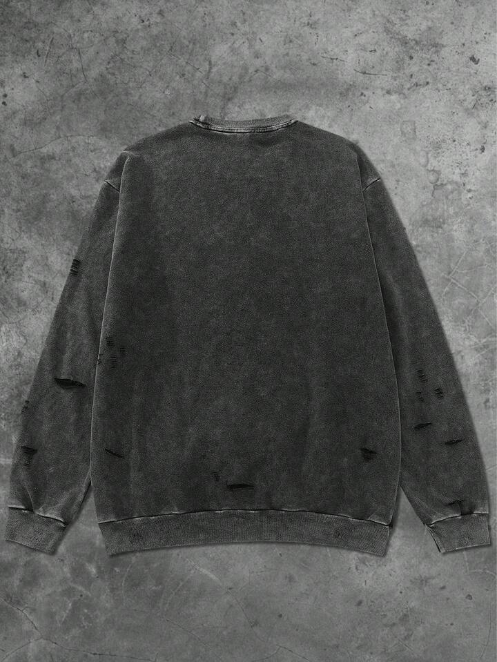 Street Life Men's Pullover Sweatshirt, Street American Style Acid-Washed Distressed Crew Neck Sweatshirt 2 Street Life Men's Pullover Sweatshirt, Street American Style Acid-Washed Distressed Crew Neck Sweatshirt