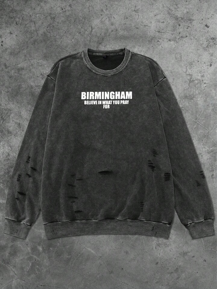 Street Life Men's Pullover Sweatshirt, Street American Style Acid-Washed Distressed Crew Neck Sweatshirt 3 Street Life Men's Pullover Sweatshirt, Street American Style Acid-Washed Distressed Crew Neck Sweatshirt