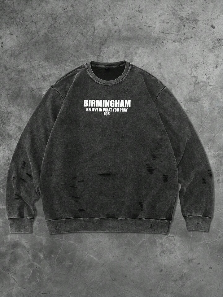 Street Life Men's Pullover Sweatshirt, Street American Style Acid-Washed Distressed Crew Neck Sweatshirt 4 Street Life Men's Pullover Sweatshirt, Street American Style Acid-Washed Distressed Crew Neck Sweatshirt