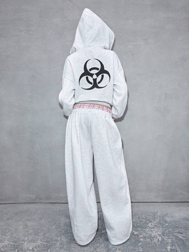 ROMWE Avant 2pcs Casual Streetwear Y3k Style Dual Waist Hoodie Set