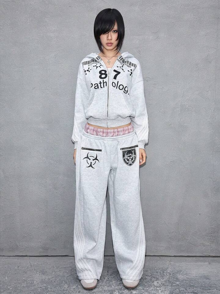 ROMWE Avant 2pcs Casual Streetwear Y3k Style Dual Waist Hoodie Set