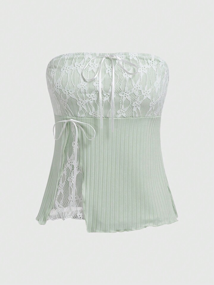 Fairycore Women's Lace Patchwork Tube Top With Strap