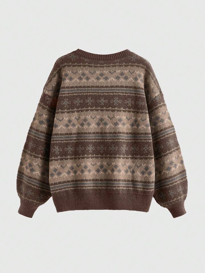 Fairycore Plus Size Casual Vintage Loose Fit Crew Neck Plus Size Sweater, Autumn/Winter