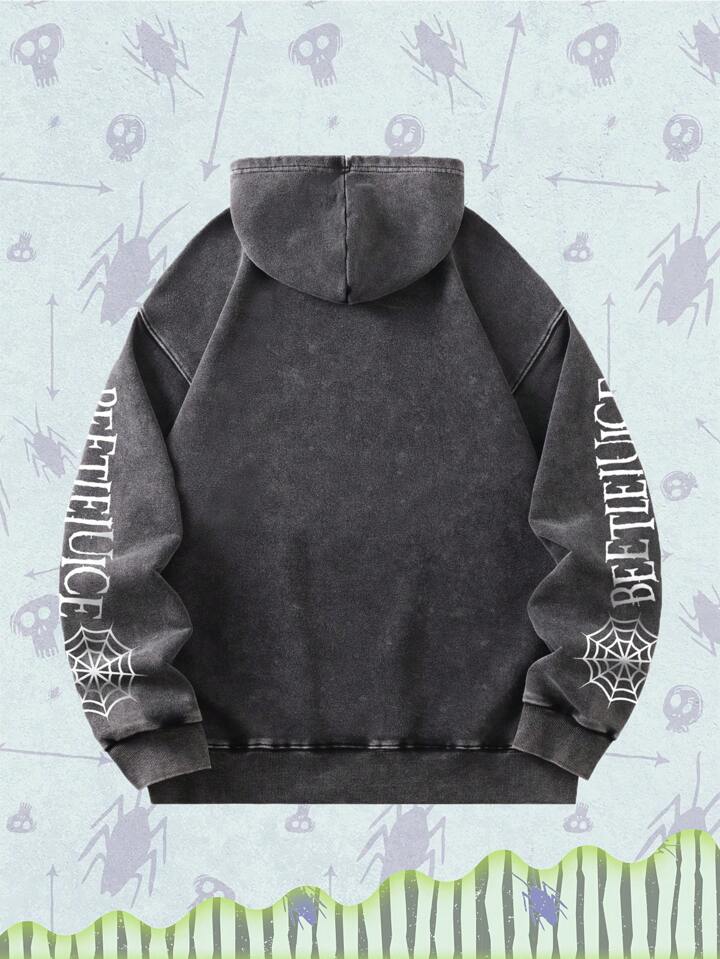 Beetlejuice | ROMWE Men Spider Web Print Oversized Cotton Hoodie With No Pockets, Halloween 2 Beetlejuice | ROMWE Men Spider Web Print Oversized Cotton Hoodie With No Pockets, Halloween