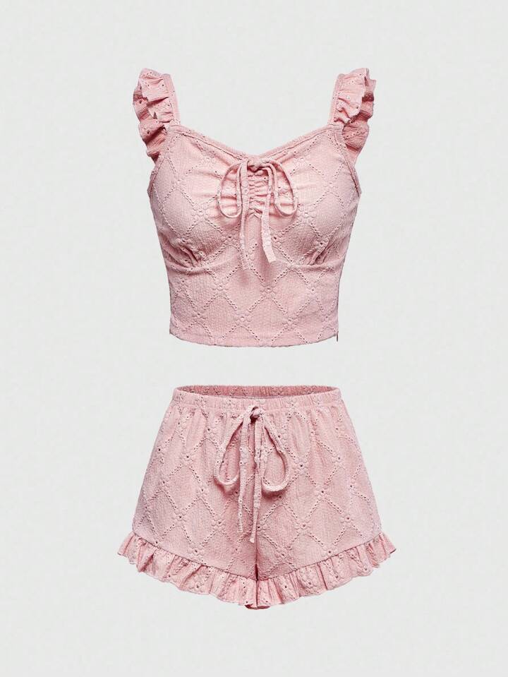 Kawaii Summer Casual Textured Floral Women Pajama Set