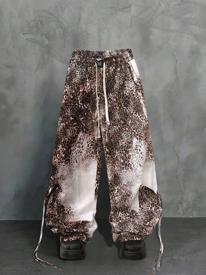 Street Life Unisex Straight Leg Cargo Pants With Leopard Print Texture, Streetwear American Style, For Fall