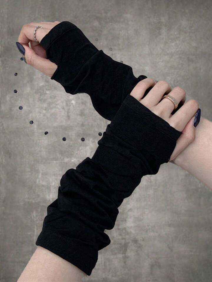 Grunge Punk 1pair Women Solid Arm Sleeves Halloween Accessories Winter GlovesCold Gloves