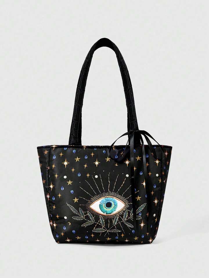 Anime Fashion Eye Shape Celestial Pattern Storage Bag Large Capacity Shoulder Tote Bag