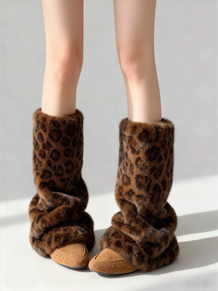 Kawaii 1 Pair Cute Fluffy Deer Design Leg Warmers, Y2K Fuzzy Pom Pom Thick Oversized Leg Warmers, Fashionable Slim Fit, Suitable For Everyday, Autumn/Winter, Holidays & Parties