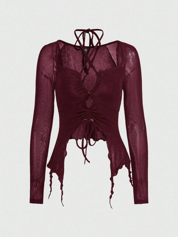 Women's Fashion Punk Style Asymmetrical Neck Long Sleeve Top