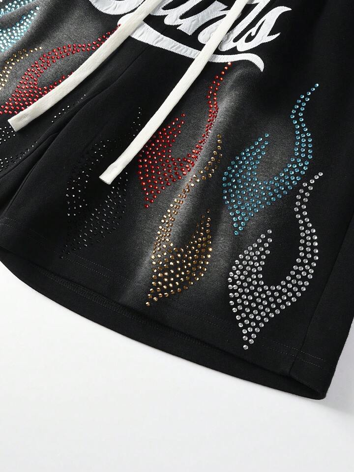 Men's Street Life Distressed Flame & Diamond Print Loose Shorts