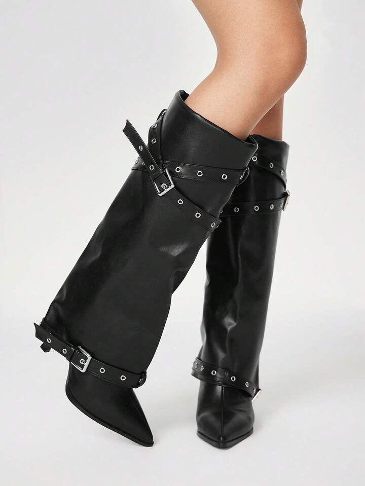 Grunge Punk Women's Fashion Commuter Buckle Pointed Toe High Heel Ankle Boots