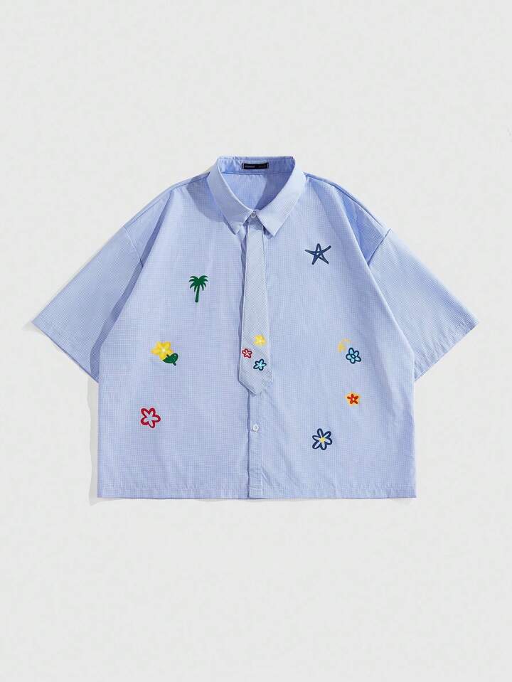 Casual Men's Plant & Flower Print Button Front Short Sleeve Shirt