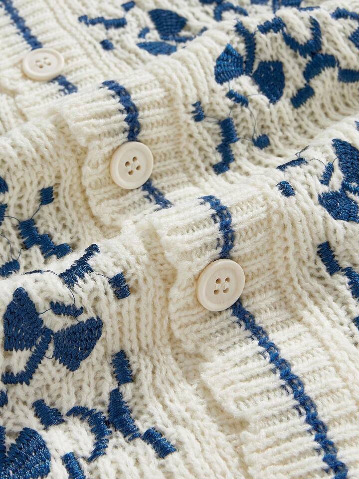 Casual Men's Embroidered Pattern Knitted Long Sleeve Cardigan Sweater