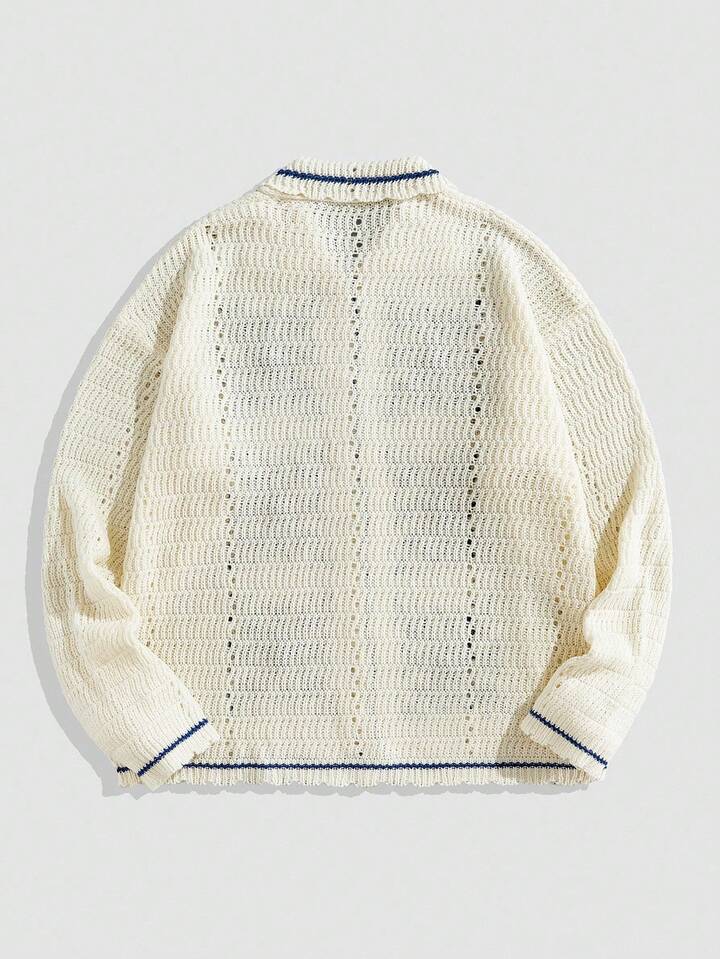 Casual Men's Embroidered Pattern Knitted Long Sleeve Cardigan Sweater