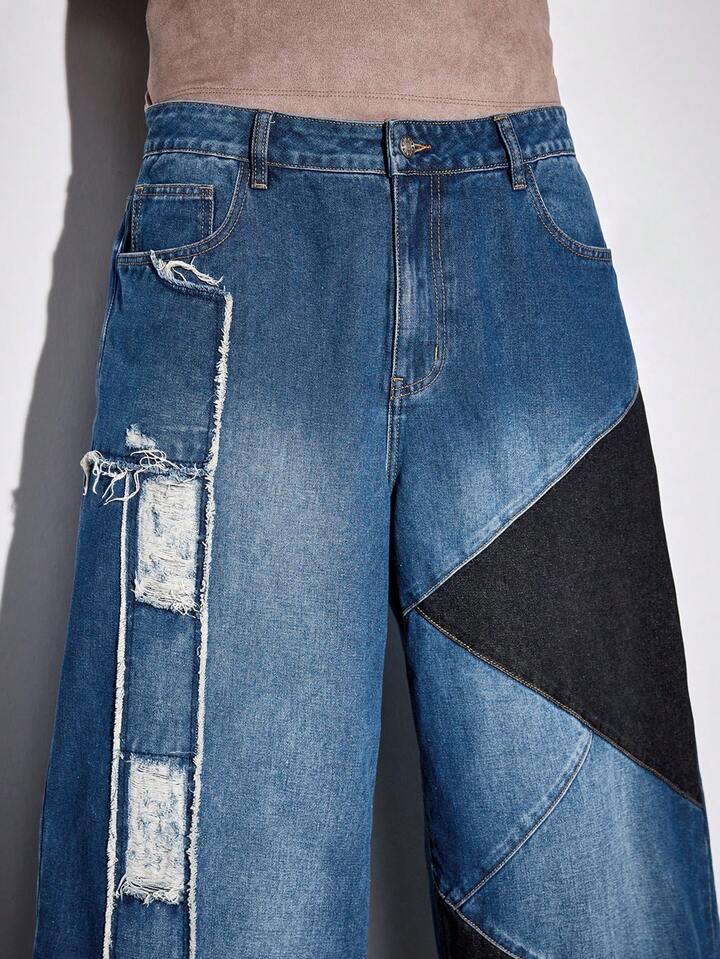 Street Life Men's Floral Embroidered Pocket Distressed Wide Leg Loose Casual Jeans 2 Street Life Men's Floral Embroidered Pocket Distressed Wide Leg Loose Casual Jeans