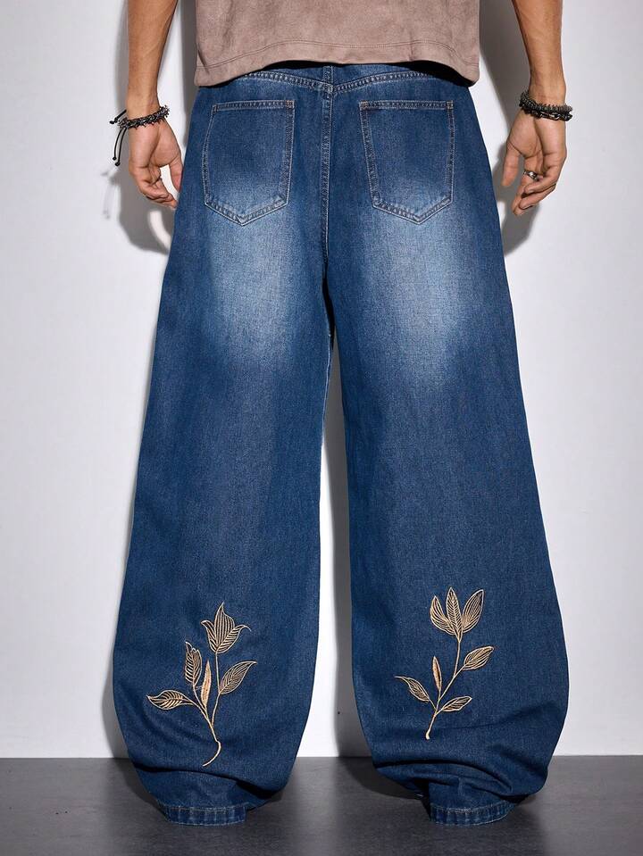 Street Life Men's Floral Embroidered Pocket Distressed Wide Leg Loose Casual Jeans 3 Street Life Men's Floral Embroidered Pocket Distressed Wide Leg Loose Casual Jeans