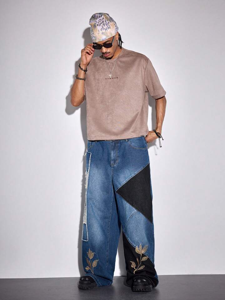 Street Life Men's Floral Embroidered Pocket Distressed Wide Leg Loose Casual Jeans 8 Street Life Men's Floral Embroidered Pocket Distressed Wide Leg Loose Casual Jeans