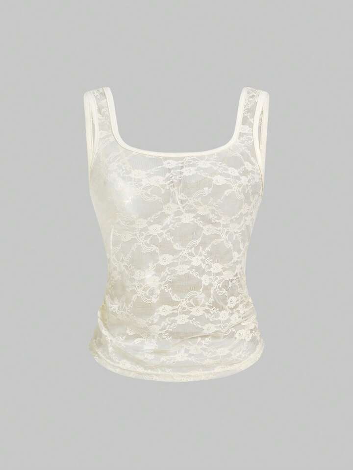 ROMWE Avant Y2K See-Through Lace U-Neck Women's Camisole