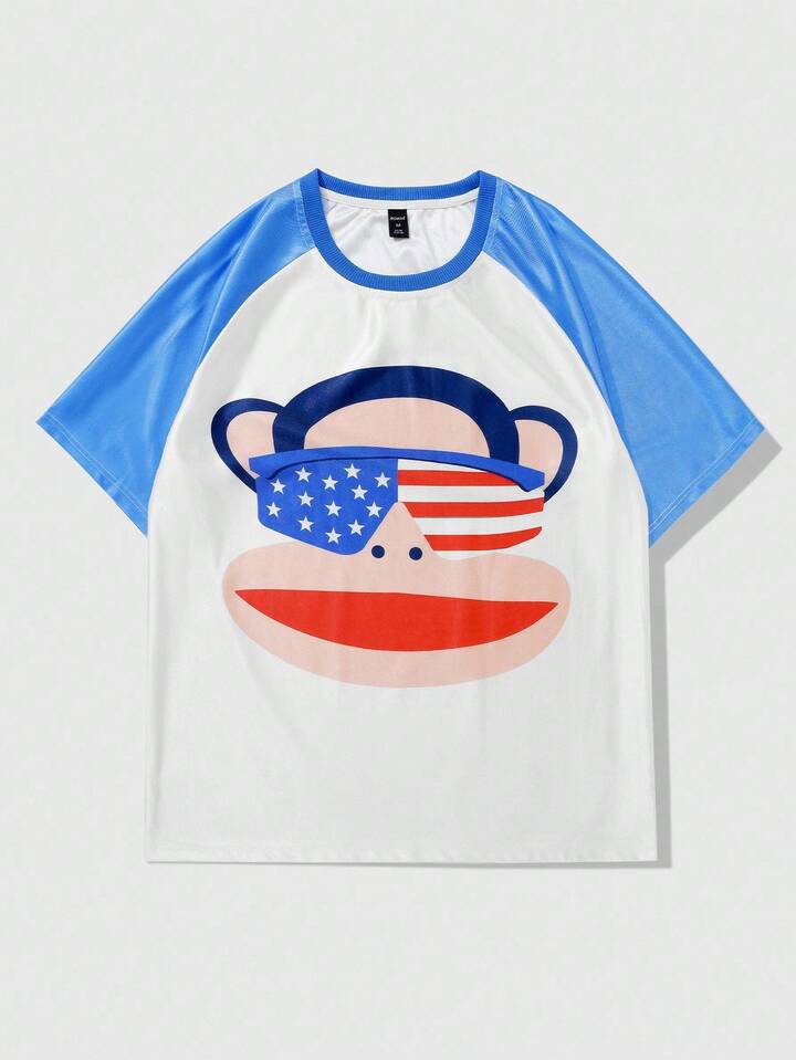 Paul Frank X ROMWE Men's Summer Casual Monkey Print Short Sleeve T-Shirt