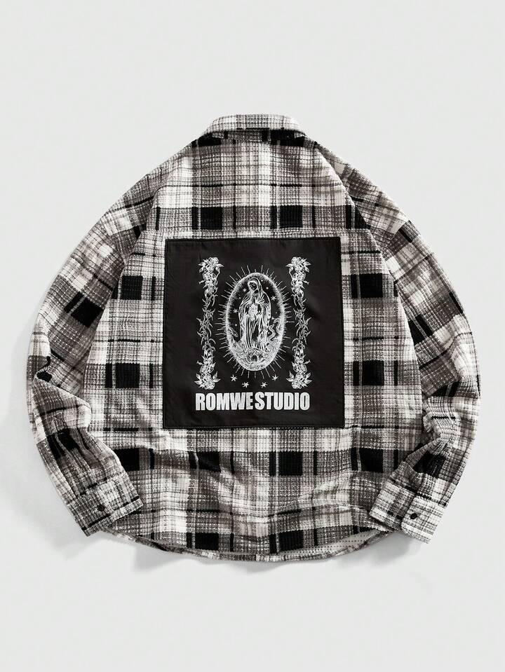 Street Life Men's Plaid Letter Graphic Casual Overcoat, Winter
