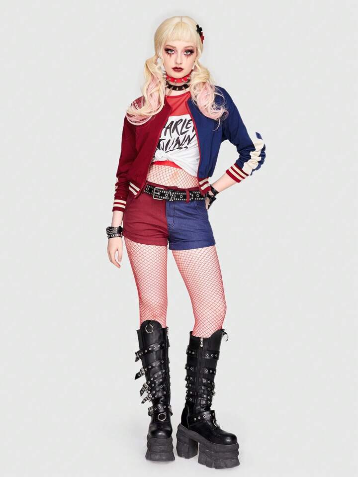 Harley Quinn | ROMWE Colorblock Striped Trim Drop Shoulder Bomber Jacket