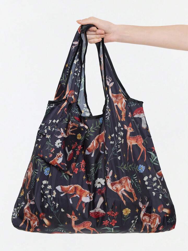 Fairycore Star Print Large Capacity Foldable Shopper Bag, Stars Hollow Women Bag