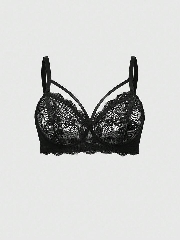 Plus Size Gothic Lace Sheer Lightweight Underwire Bra