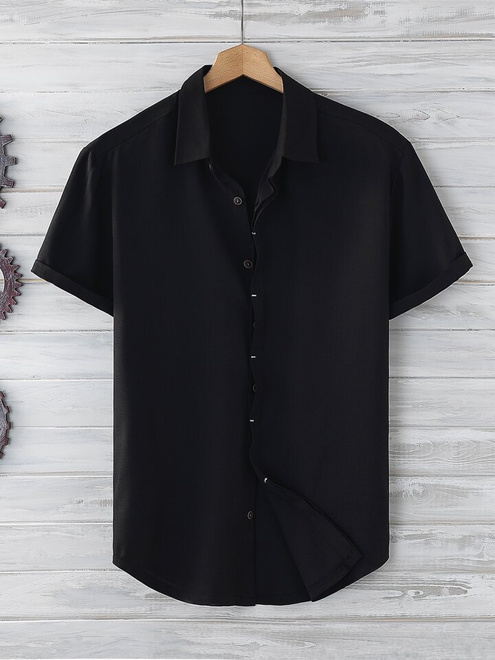 Guys Button Up Curved Hem Shirt