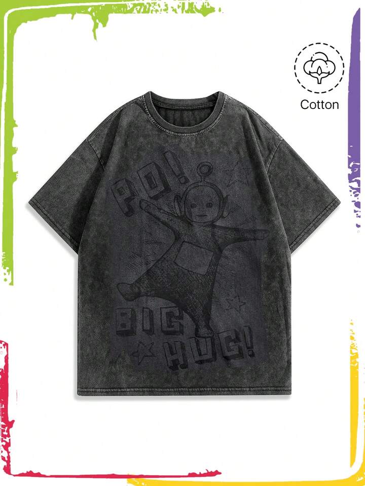 Teletubbies X ROMWE Plus Size Cute Cartoon Graphic Cotton Loose T-Shirt