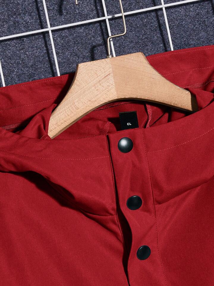 Guys Letter Patched Detail Half Button Hooded Jacket
