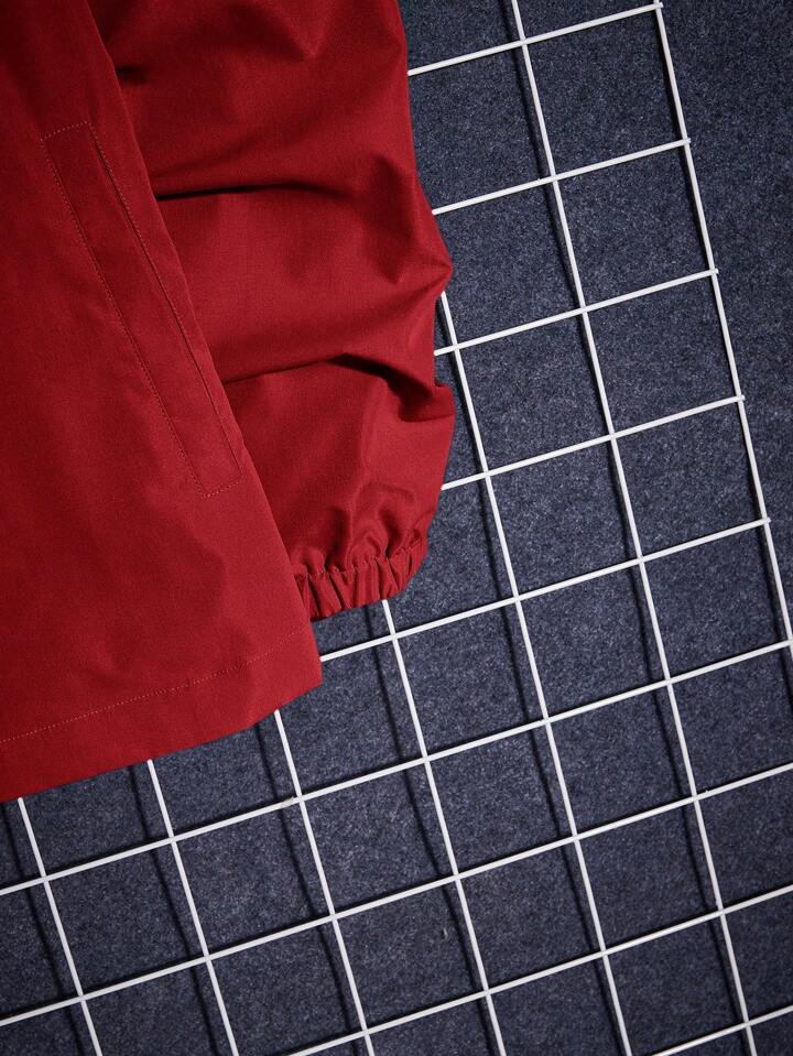Guys Letter Patched Detail Half Button Hooded Jacket