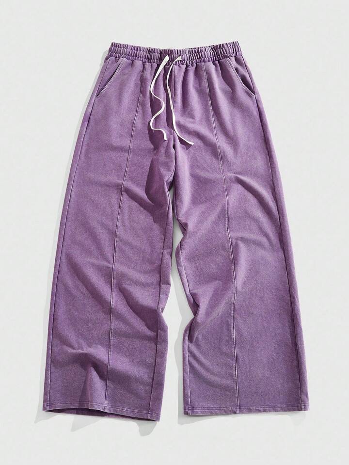 Casual Men's Distressed Drawstring Waist Pockets Wide Leg Sweatpants