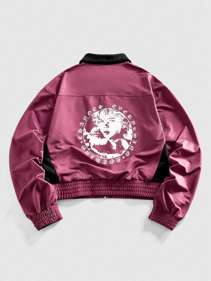 Casual Men's Colorblock Figure Print Zip-Up Hoodie