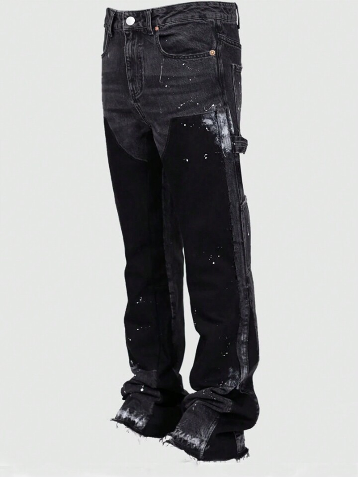Street Life Men's Pocket Frayed Hem Straight Loose Casual Versatile Jeans