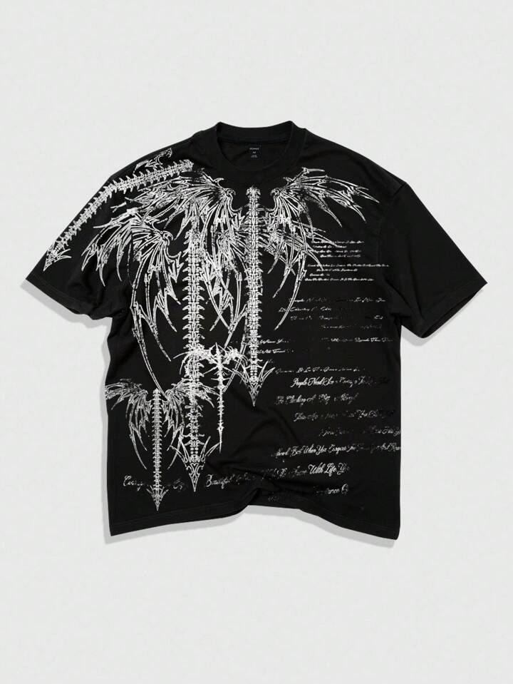 Goth Men's Fashionable Contrast Color Print Short Sleeve T-Shirt, Summer, 2000s Style