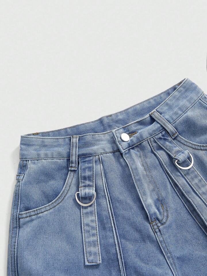 Grunge Punk Solid Color Pocketed Button Fly Casual Capri Length Jeans, Summer 3 Grunge Punk Solid Color Pocketed Button Fly Casual Capri Length Jeans, Summer