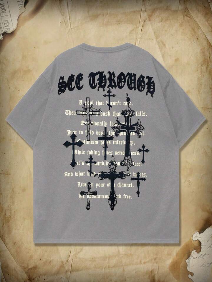Academia Men Cross Letter Graphic Tee For Halloween, School