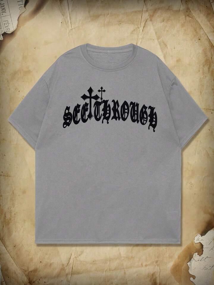 Academia Men Cross Letter Graphic Tee For Halloween, School