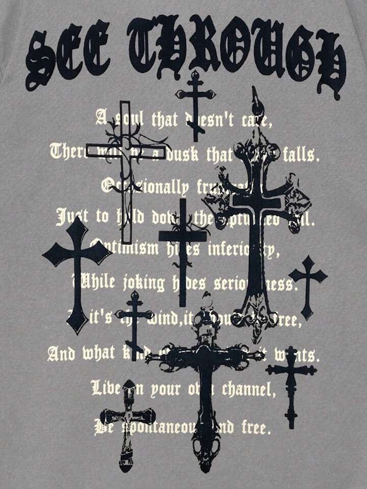 Academia Men Cross Letter Graphic Tee For Halloween, School