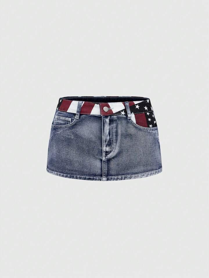Grunge Punk Independence Day USA Flag Print Sexy Women Mini Denim Skirt 2 Grunge Punk Independence Day USA Flag Print Sexy Women Mini Denim Skirt