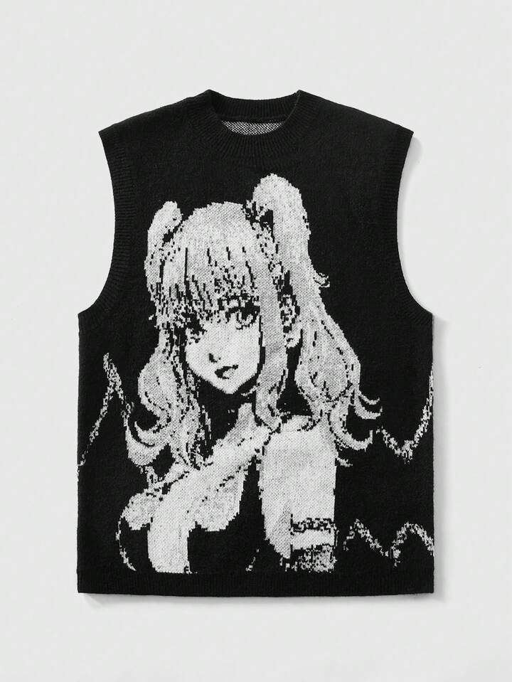 Men's Autumn/Winter Fashionable Anime Cartoon Character Knit Sweater Vest Top