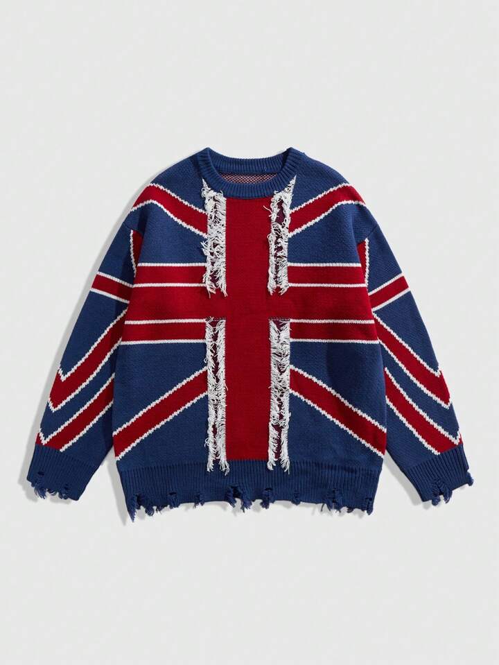 Street Life Boys' Round Neck National Flag Knit Sweater, Street Fashion